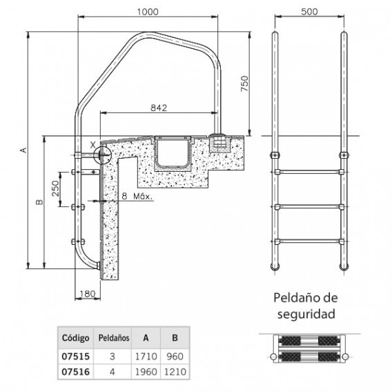 Escalera Modelo 1000 para rebosadero